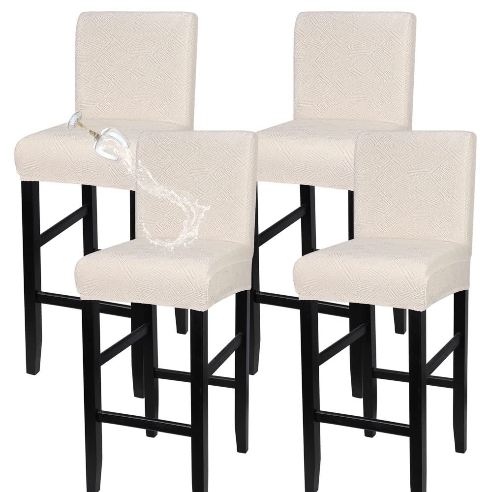Photo 1 of SearchI Water Repellent Bar Stool Covers, Stretch Washable Barstool Seat Covers, Counter Height Chair Covers for Kitchen Dining Room Cafe (Beige Diamond Jacquard)