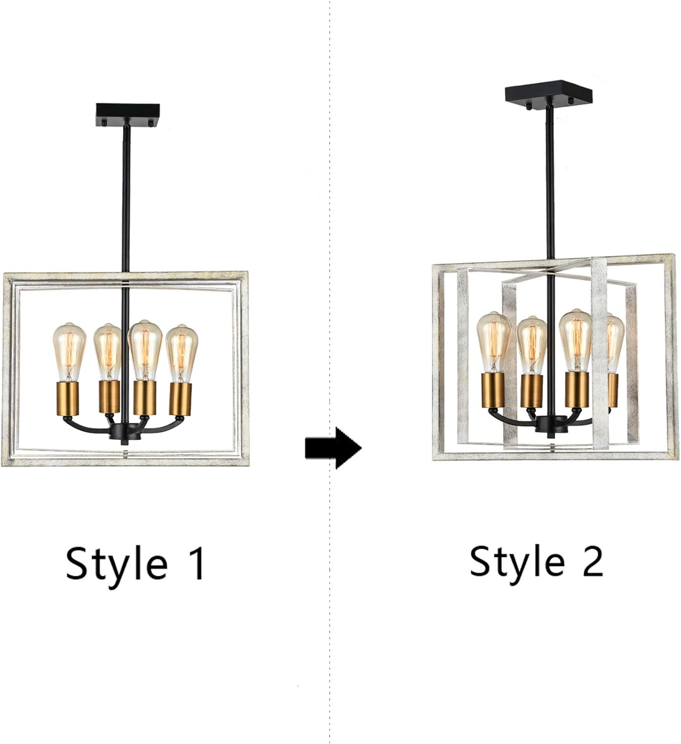 4- Light Pendant Light, SEEBLEN Adjustable Hanging Lights Vintage Foyer Lantern for Kitchen lsland Dining Room Hallway Farmhouse Ceiling Lights(Ash Wood Grain ) - - 