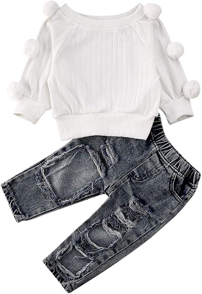 denim off shoulder crop top & tassel hem shorts sets