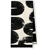 YRDBGHZDF Black and Beige Abstract Curve Kitchen Towels, Boho Abstract Contemporary Dish Tea Towels, Mid Century Modern Art Deco Decorative Hand Towel for Bathroom Kitchen, 16x24 Inch