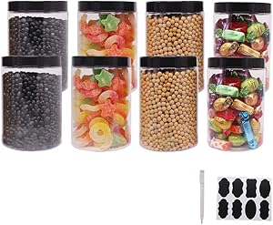 8 Pack 25 oz Plastic Jars With Lids, Extra Labels, 1 Pen, Clear PET Seal Jar for Food Storage,Wide Opening Storage jar For Dry Food, Peanut, Powder, Kitchen & Craft Storage by ZMYBCPACK