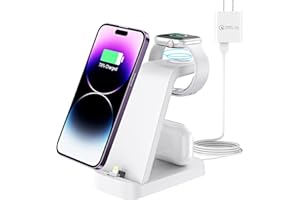 APETIY 3 in 1 Charging Station for iPhone, Fast Charging Dock Stand Apple Watch Charger Ultra/Ultra2/9/8/7/6/SE/5/4/3/2, for iPhone 14/13/12/11/Pro/Max/XS/XR/X/8/7/6/5/Plus,AirPods 1/2/3/Pro/Pro2 (White)