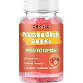 Potassium Citrate Gummies 2000mg,Potassium Supplement for Men & Women,Support Muscle,Electrolyte Balance,Vegan,Gluten Free,Sugar Free,Strawberry Flavor,60 Count(Pack of 1)