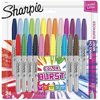 Sharpie Color Burst Permanent Markers, Fine Point, Assorted Colors, 24 Count