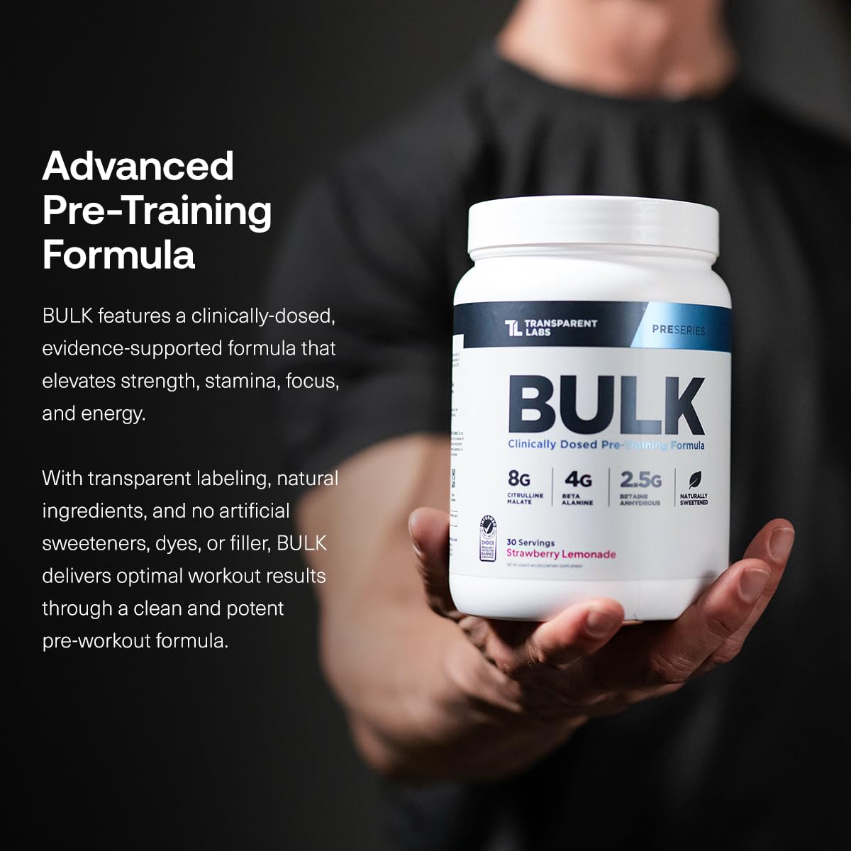 Transparent Labs Bulk Pre Workout Powder - Naturally Sweetened Advanced Pre-Workout Formula for Muscle Building and Strength - 30 Servings, Strawberry Lemonade