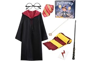 Taikuray Wizard Cosplay Costume Accessories Gifts Magic Robe Magic Wand Eyeglass Frame Knit Scarf Tie Necklace Set