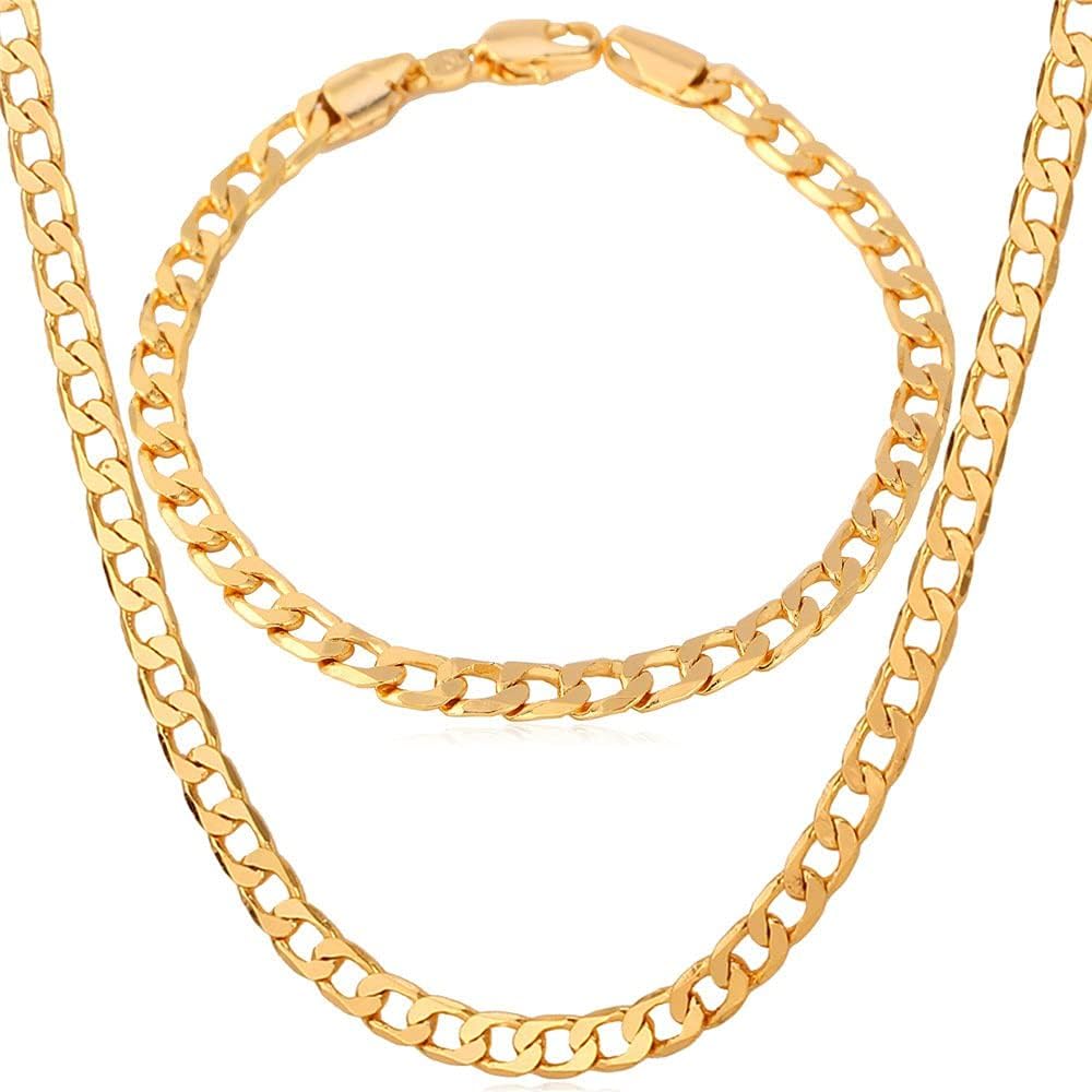 Cuban Chain,Snake Chain Set,18K Real Gold Plated 5MM8MM Wide Necklace