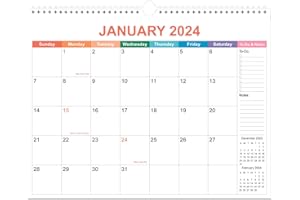 RUNTIOVAL Calendar 2024 - Wall Calendar from January 2024 - December 2024, 2024 Calendar Premium Paper, Twin-Wire Binding & Hanging Hook, 11.5" x 14.5", Colorful
