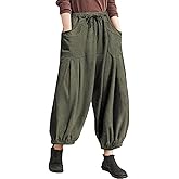 TARSE Womens Corduroy Pants Harem Casual Loose Fit Baggy Elastic Waist Lantern Fall Pants with Pockets