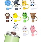 YETOOME 10PCS Cute Animal Straw Cover, 10mm Reusable Dustproof Drinking Straw Topper lids, 0.4 inches Silicone Covers Cap Compatible with Stanley 30&40 Oz Cup
