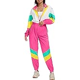 UOUA 80s Outfit for Women 90s Costume Jumpsuits Long Sleeves Windbreaker One Piece Party Tracksuit