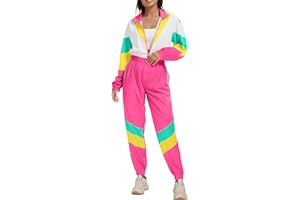 UOUA 80s Outfit Women 90s Jumpsuit Costume One-Piece Workout Track Suit Long Sleeves Party Retro Clothing