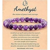 Dhdgzq Amethyst Bracelet For Women Anxiety Amethyst Beaded,Handmade Adjustable Amethyst Crystal Bracelets Charms Healing Stone Layered Bracelet Gifts For Women