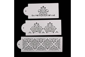 3 Pcs/Set Flower Stencil Set for Cake Decorating, Plastic Fondant Border Lace Icing Mould for Baking Mousse and Desserts, Whi