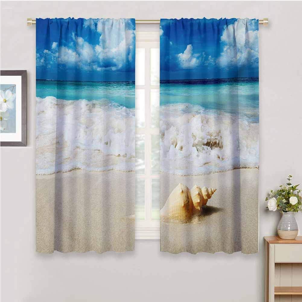 Qenuan Kitchen Curtains by Seashells Nautical Picture of Sunny Sandy