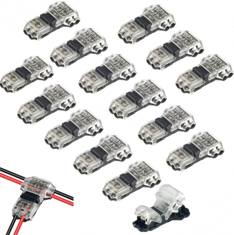 WMYCONGCONG 15x 2 Pin Wire Connectors No Strip Low Voltage 20-22 AWG T Tap