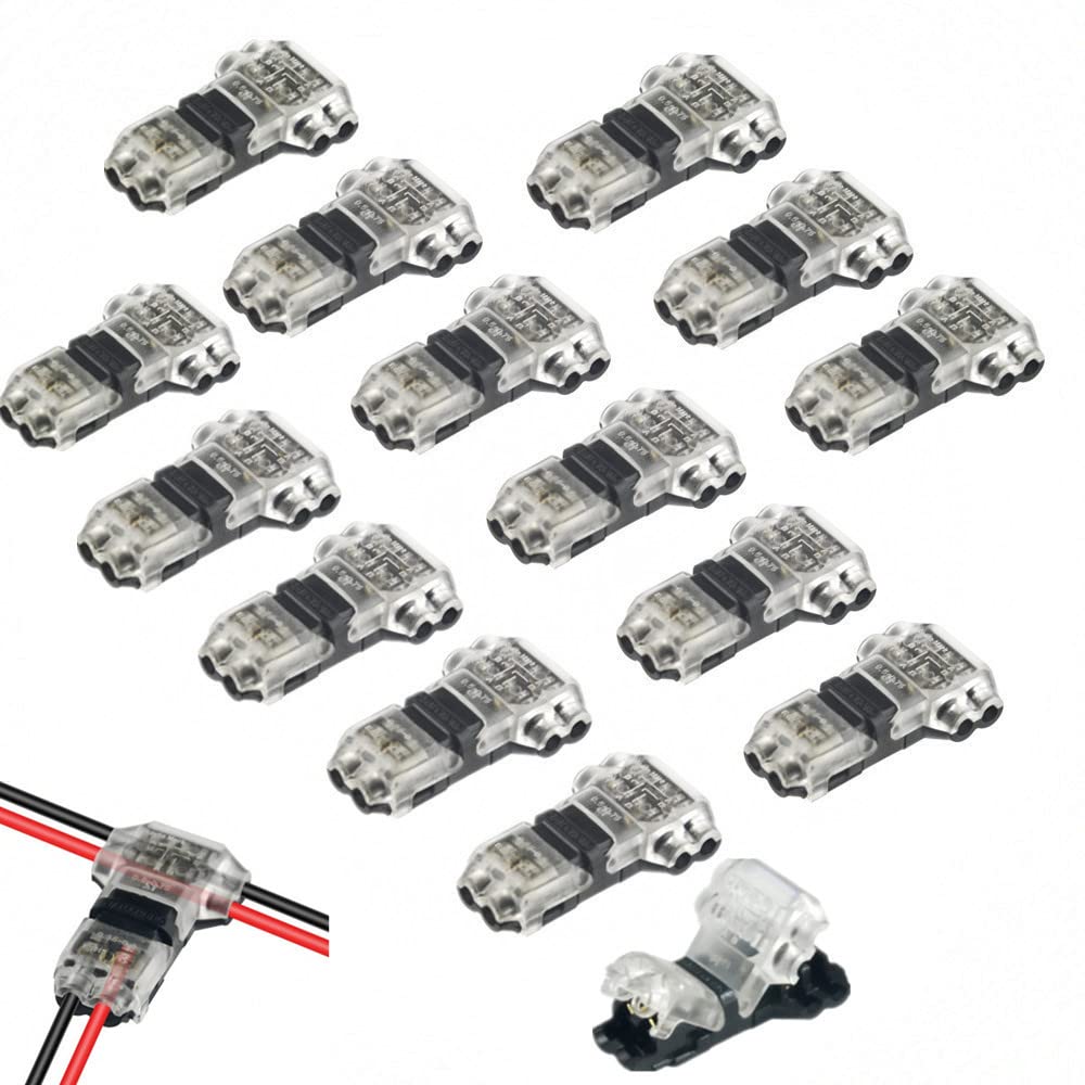 WMYCONGCONG 15 PCS Low Voltage Universal Compact Wire T Tap Connectors 2 Pin 2 Way No Wire-Stripping Required for 20/22 AWG Cable