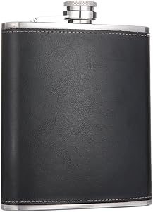 18 oz Large Capacity Black Stainless Steel Whiskey Hip Flask for Liquor with Leather Wrapped, TOX TANEAXON
