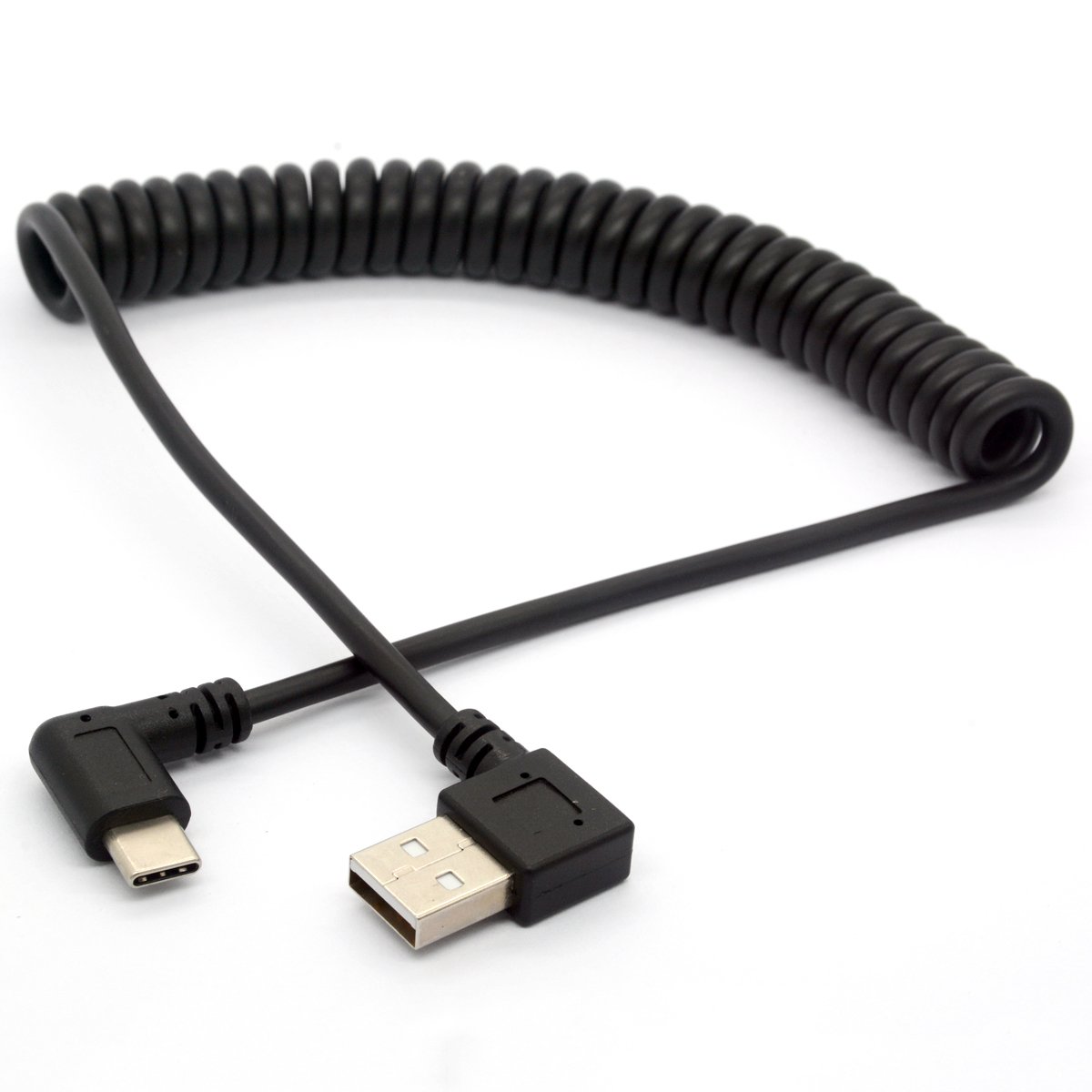 OpenII Coiled USB Type C Cable, Angled USB C to USB A 2.0 Extension Cord 90 Degree USB C Adapter Lead 1.5meter