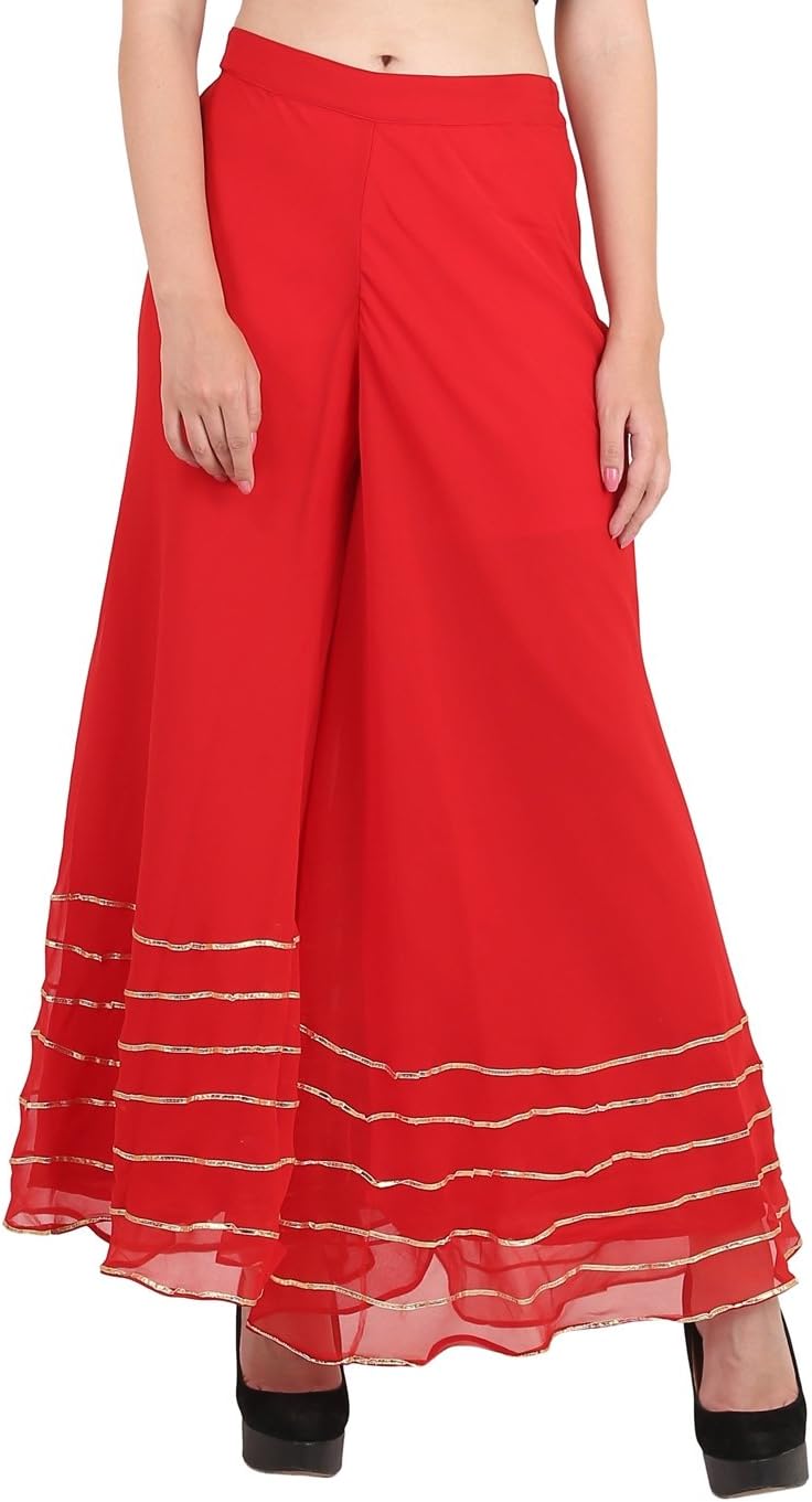 Shararat Women's Palazzo Pant Georgette Loose Wide Lace Work High Waist Sharara
