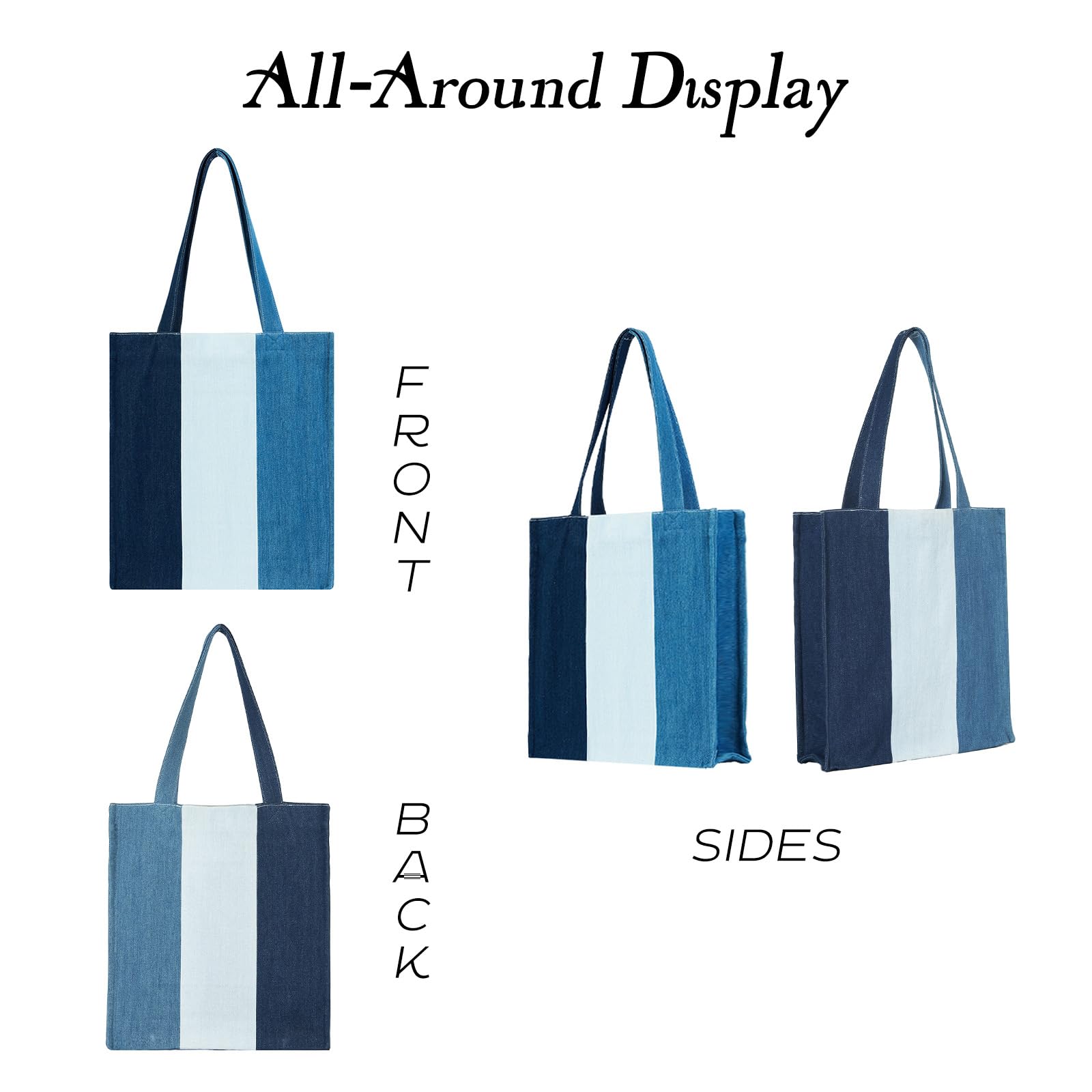 Condition photo showing New/Like New for aesthetic premium triple-tone designer handbag for women – lightweight foldable large denim tote bag