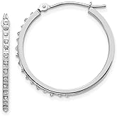 14k White Gold Diamond Cut Hoop Earrings for Women with Sleek Circle Design and Channel Set Cubic Zirconia, Medium Round Hoops for Daily Wear, Elegant Lightweight Fashion Fine Jewelry 26x2 mm