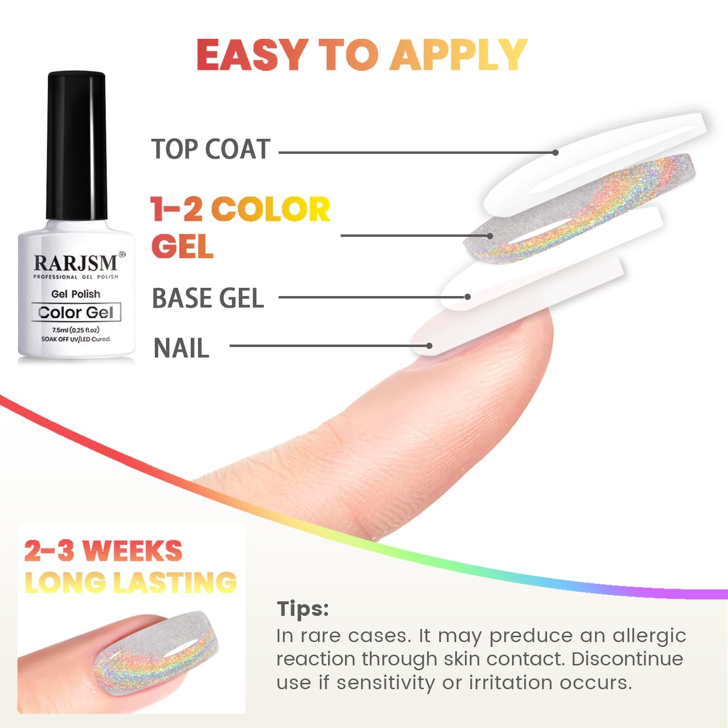 RARJSM Holographic Rainbow Cat Eye Gel Nail Polish with Magnet Stick Clear Silver Iridescent Glitter Sparkle 9D Cat Eye Gel Polish Soak off UV LED Curing Requires Soak Off Home Salon Diy Nail Art - Image 8