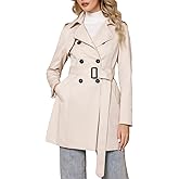 WYOYW Women's Trench Coat Classic Double Breasted Lapel Windbreak Midi OuterWear With Belt Buckle