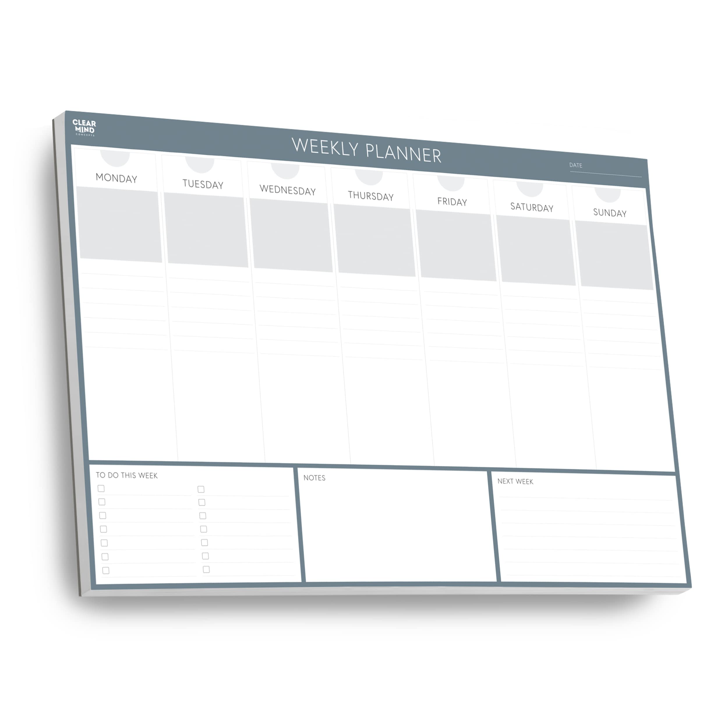 Weekly Planner Desk Pad - Clear Mind Concepts® - 52 Tear-Off Sheets - Undated Weekly Organiser Pad - To Do List, Desk Calendar for Productivity - Large A3 Size