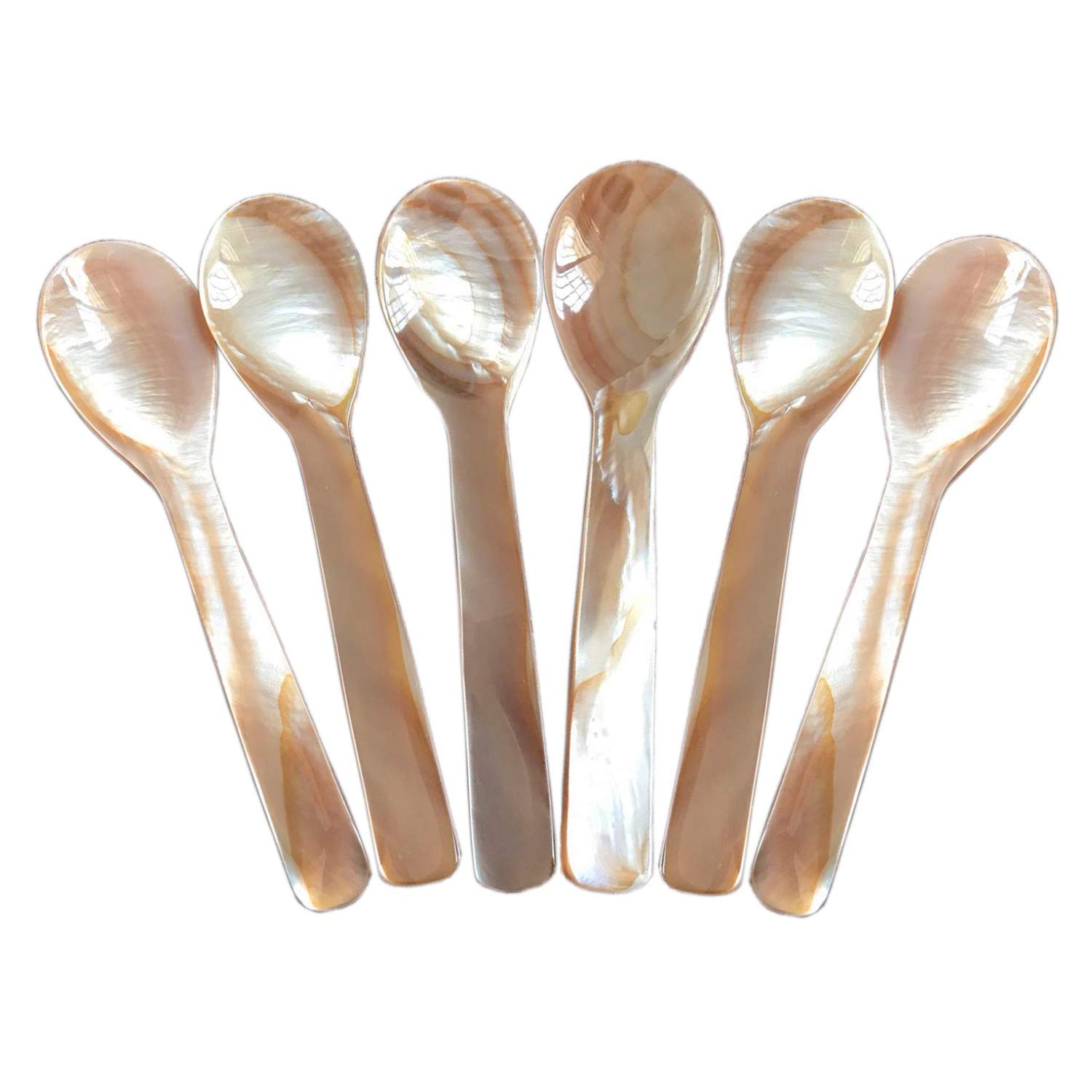 DUEBEL Set of 6 Mother of Pearl 11.5 cm x 3 cm MOP Caviar Spoons W Round Handle for Caviar Serving or Egg Serving