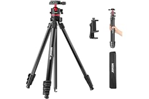 NEEWER Basics 66.5"/169 cm Travel Tripod for Camera, Lightweight Portable DSLR Stand with Ball Head, Arca Type QR Plate, Cell Phone Holder Compatible with iPhone Video Recording, Max Load 11 lb, TP12