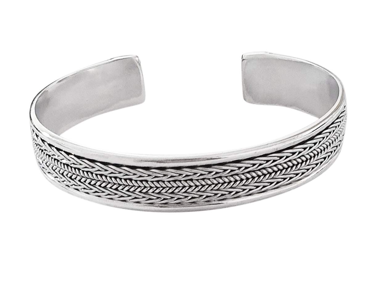 Treasure Bay Mens Silver Bracelet - Womens Silver Bracelet - Solid 925 Sterling Silver Celtic Braided Cuff Bangle Bracelet Adjustable size