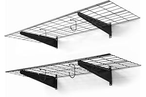 CAPHAUS Garage Shelving Wall Mounted 48x18 Inch, Heavy Duty Metal Wall Shelves with 2 Bike Hooks, 250lbs Capacity Storage Rack for Garage Organization System, Black