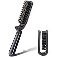Mozeat Lens Folding Boar Bristles Brush, Collapsable Pocket Hair Brush with Natural Bristles, Anti-Static Range Hair Brush, Mini Beard Brush, Portable Hair Styling Tool for Women and Men