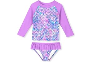 Funnycokid Girls Rash Guard Swimsuit Set Long Sleeve Bathing Suit Two Piece 2-10 Years