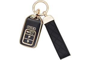 SUNCARACCL for Honda Key fob Cover with Leather Keychain, Soft TPU Full Protection Key Fob Case for Honda Accord Civic CRV Pilot Odyssey Passport Smart Remote Key (Black)