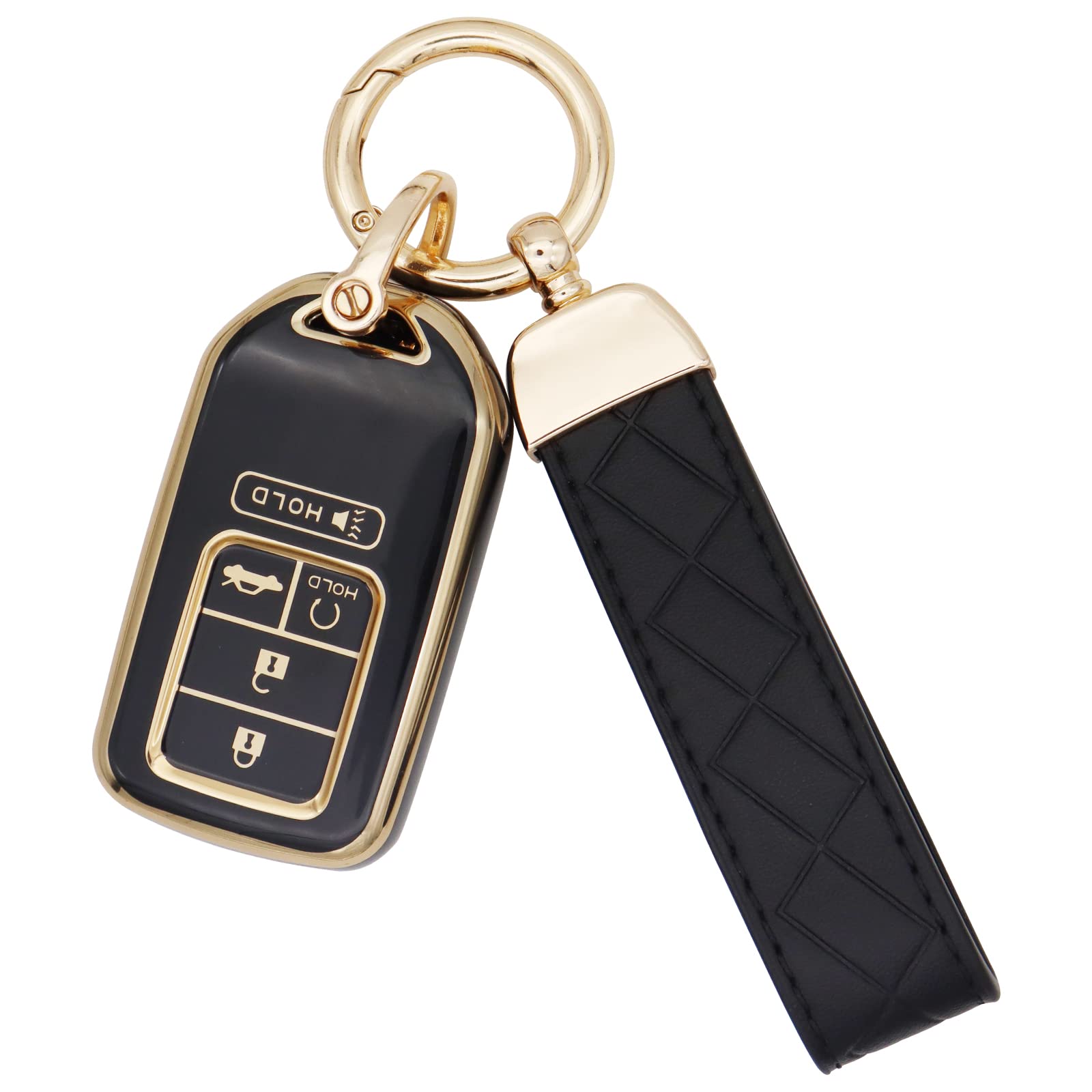 Photo 1 of SUNCARACCL for Honda Key fob Cover with Leather Keychain, Soft TPU Full Protection Key Fob Case for Honda Accord Civic CRV Pilot Odyssey Passport Smart Remote Key (Black)