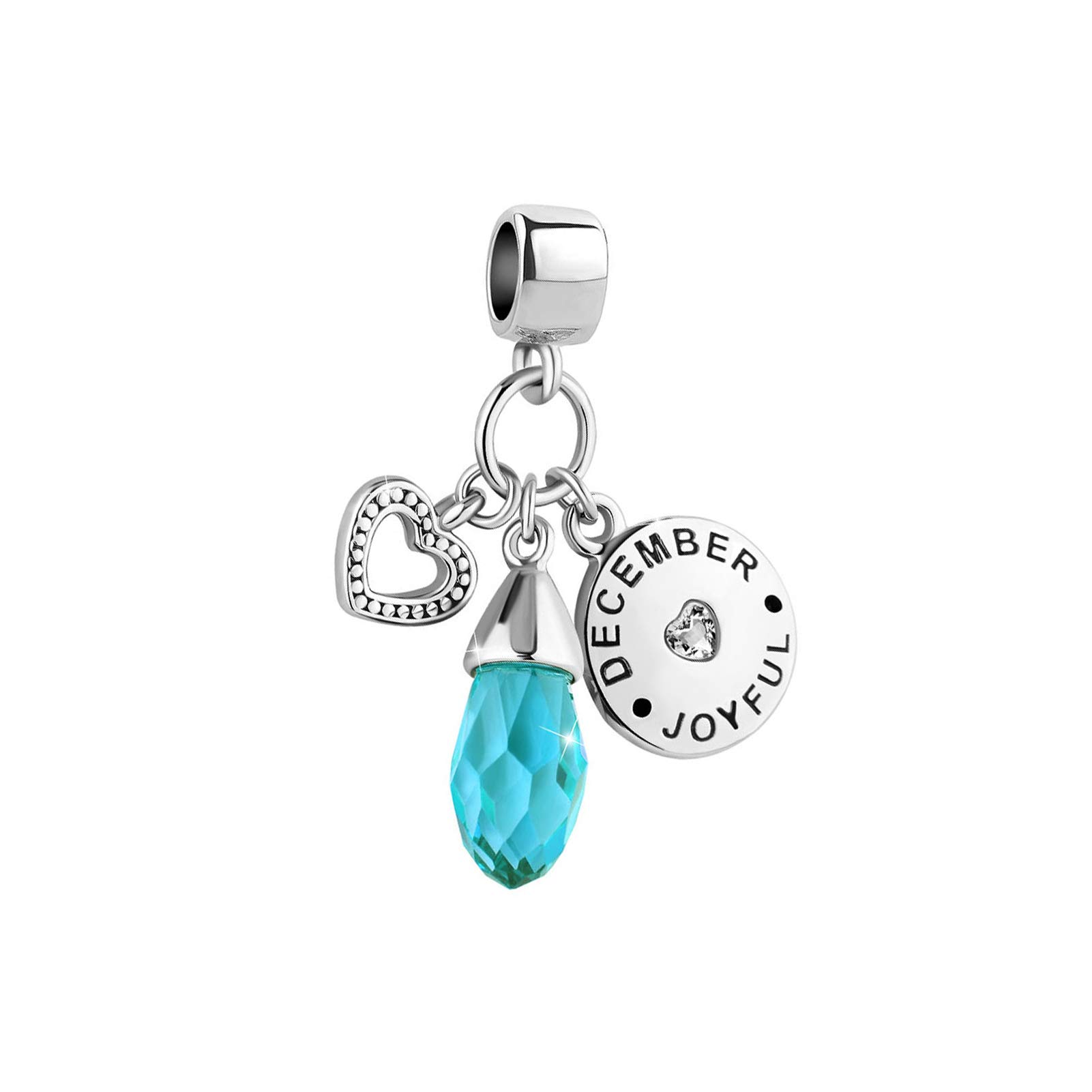 SBI Jewelry Heart Love Blue December Birthstone Charm for Pandora Bracelet Necklace Pendant December Birthday Charm for Women Birthday Jewellery
