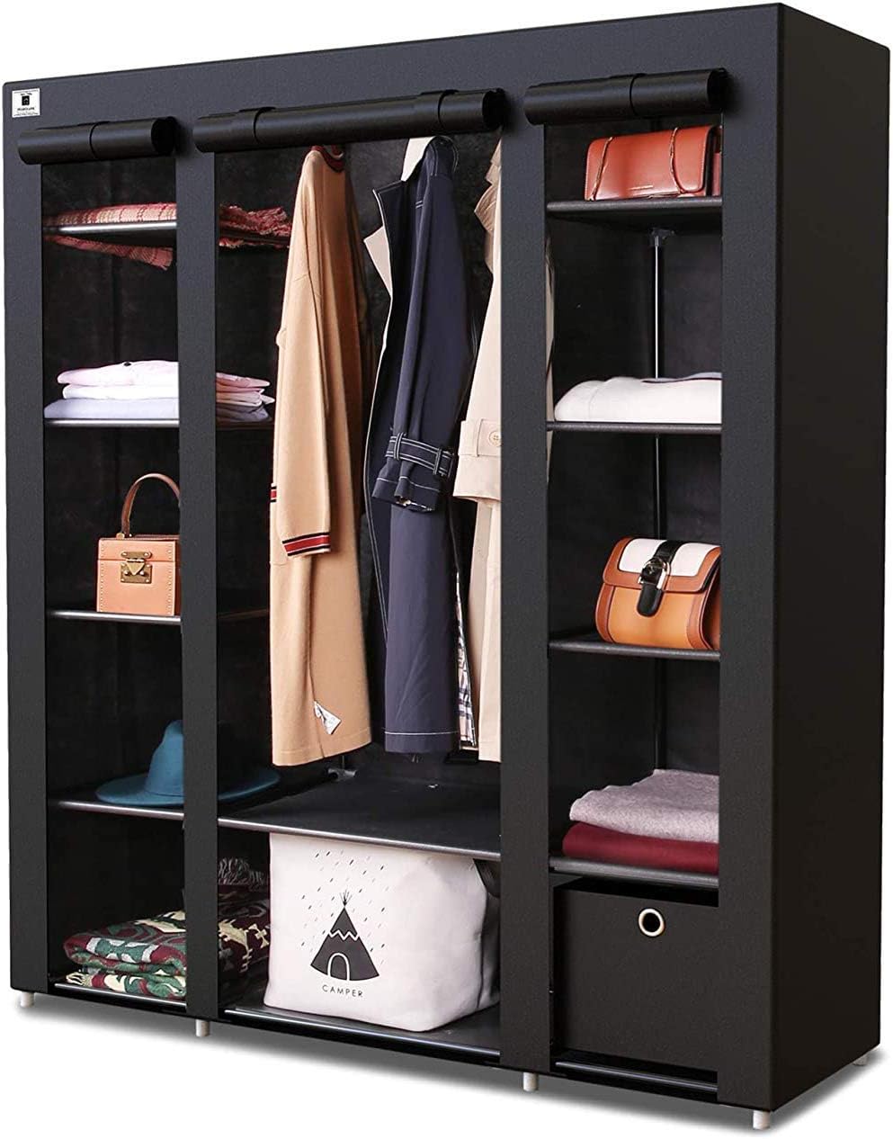 Knight Canvas Portable Large Free Standing Wardrobe Shelving Clothes