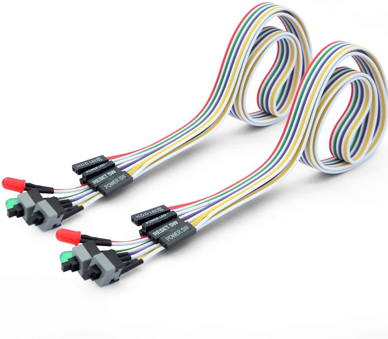 56Tiankoou 2Pcs PC Power Reset Switch HDD LED Cable Light Wire Kit Assembly for Computer