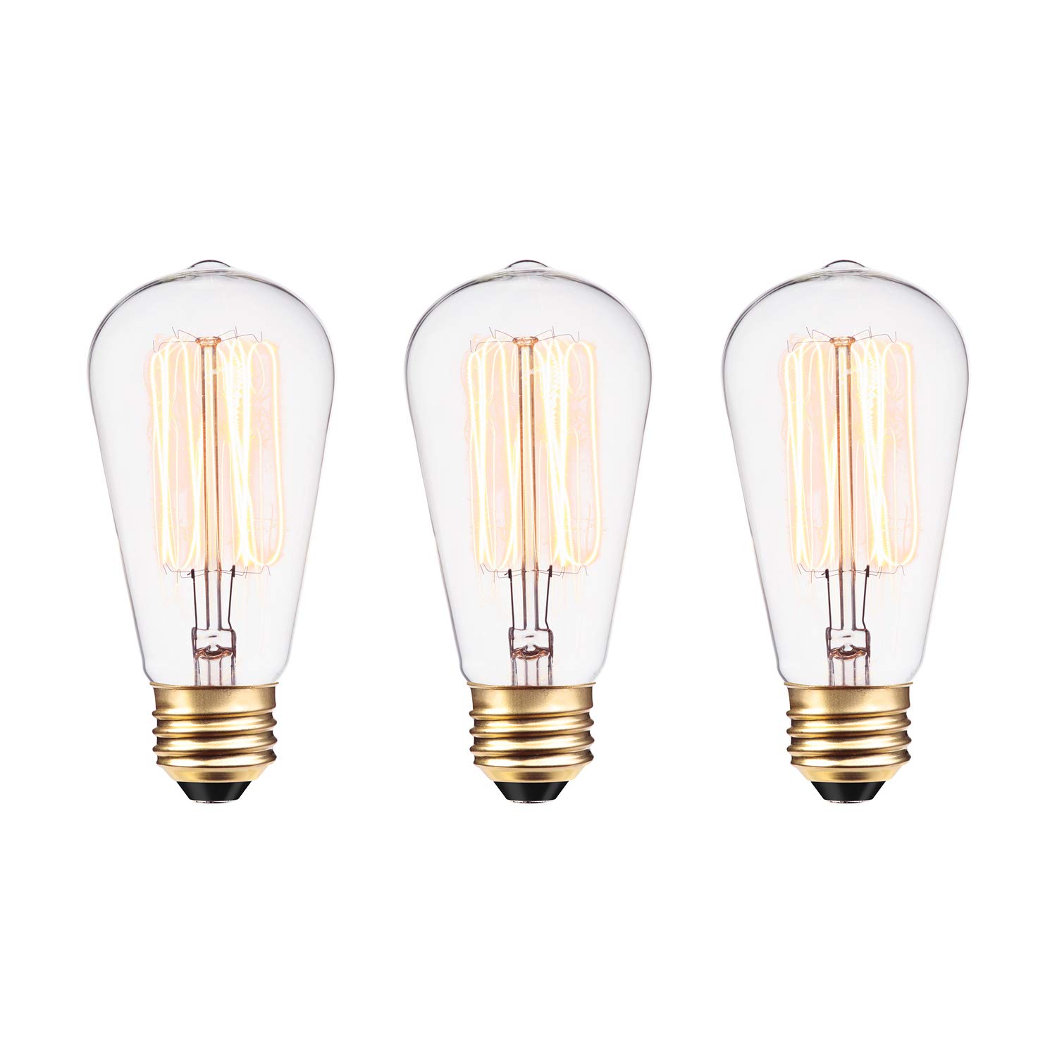 Globe Electric 60W Vintage Edison S60 Squirrel Cage Incandescent Filament Light Bulb 3-Pack, E26 Base, 245 Lumens 31321