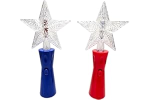 Zugar Land Light-Up Star Magic Wand (2 Wands, 1 Red+1 Blue) (10 Inch) Plastic Spinning Toy for Kids with Batteries Included (Red+Blue)