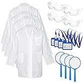 Tarpop Lab Coat Costume Kit for Kids Doctor Coat Glasses ID Card for Projects Scientist Costume Halloween Christmas Cosplay