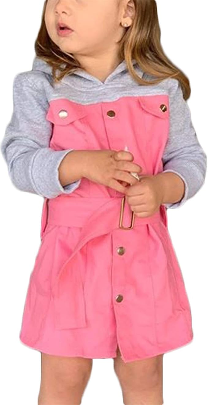 Amazon 子供 女の子 カジュアル 長袖 フード付き パーカー スウェットワンピース パッチワーク Aライン ベルト付き 春服 秋服 トレーナー パーカー 通販
