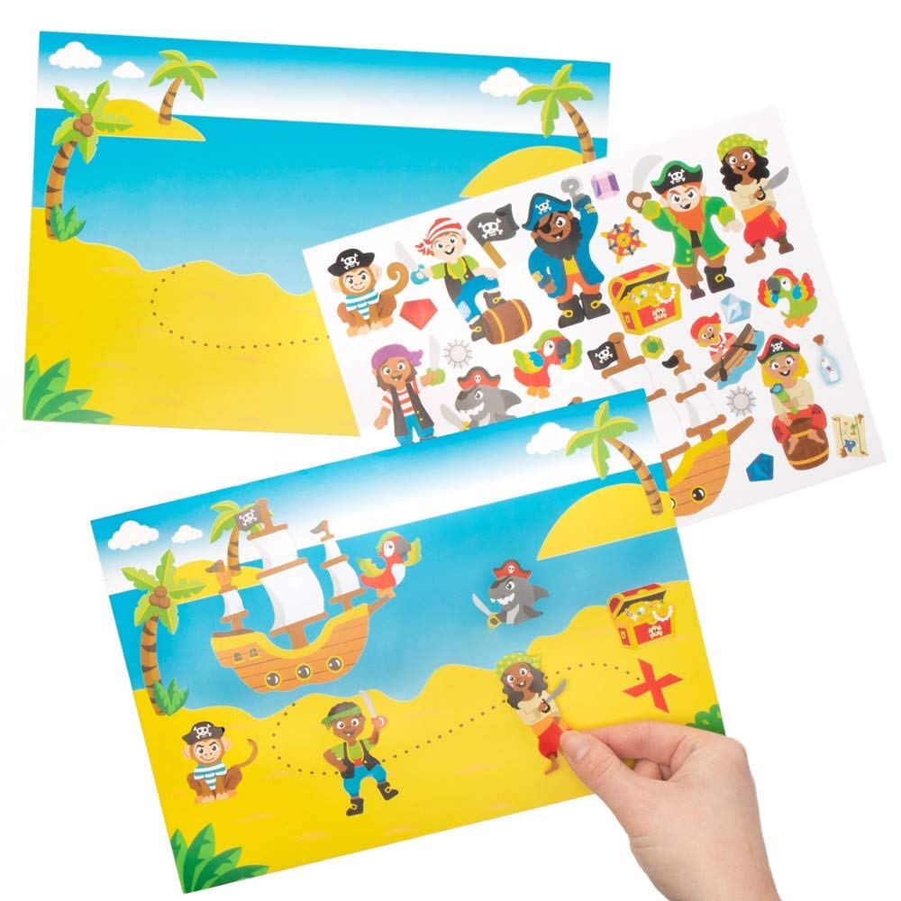 Baker Ross FE346 Pirate Sticker Scene Set - Pack of 5, Treasure Map Picture Perfect for Children to Design, Ideal for School, Home, Craft Group Activities โ image 1