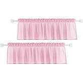 UPOPO Pink Valance 15 inches Long Sheer Curtain Valance Living Room Bedroom Kitchen Voile Transparent Light Filtering Valance Curtain Small Short Door Window Treatment 2 Panels Rod Pocket
