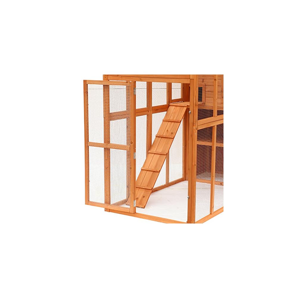 Pawhut Large Wooden Outdoor Cat Enclosure Cage with Ramp and Main House