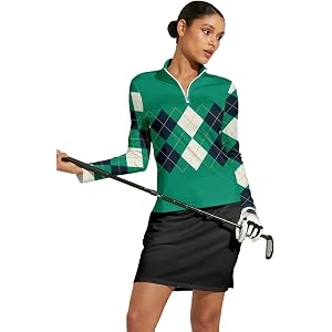 ACEGOLFS Golf Polo Shirts for Women Summer Long Sleeve Quarter Zip Printed Pullover Shirt UPF 50+ Ladies Athletic Workout Top