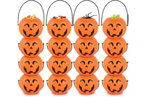 MCPINKY Mini Halloween Portable Pumpkin Bucket, 16PCS 2.5 inches Small Halloween Pumpkin Candy Buckets Children Trick or Treat Bags for Halloween Party Favor