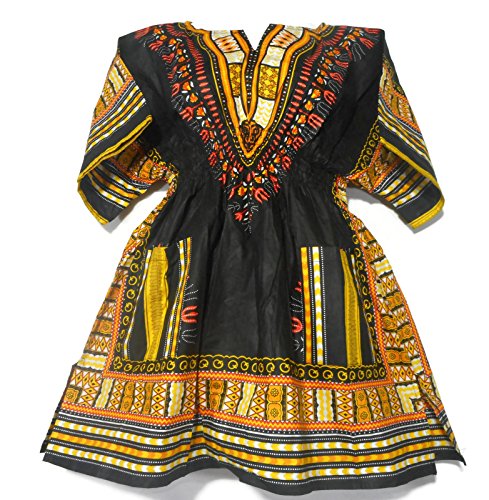 Womens Dashiki Dress Mini Cotton Shirt Elastic Waist Traditional wear Bright Colors